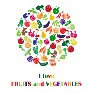 一套成熟的水果和蔬菜